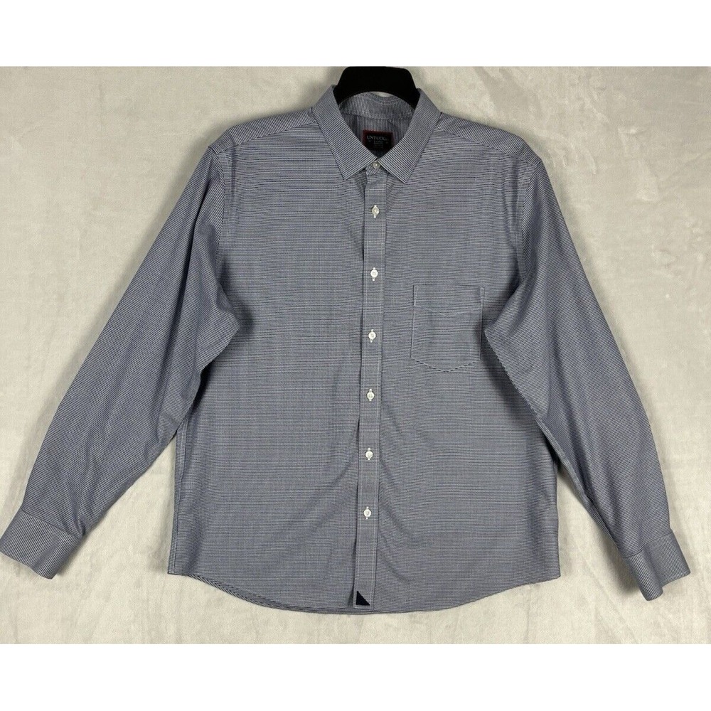 UNTUCKit Shirt Men XL Blue Check Houndstooth Button Up Wrinkle Free Pocket